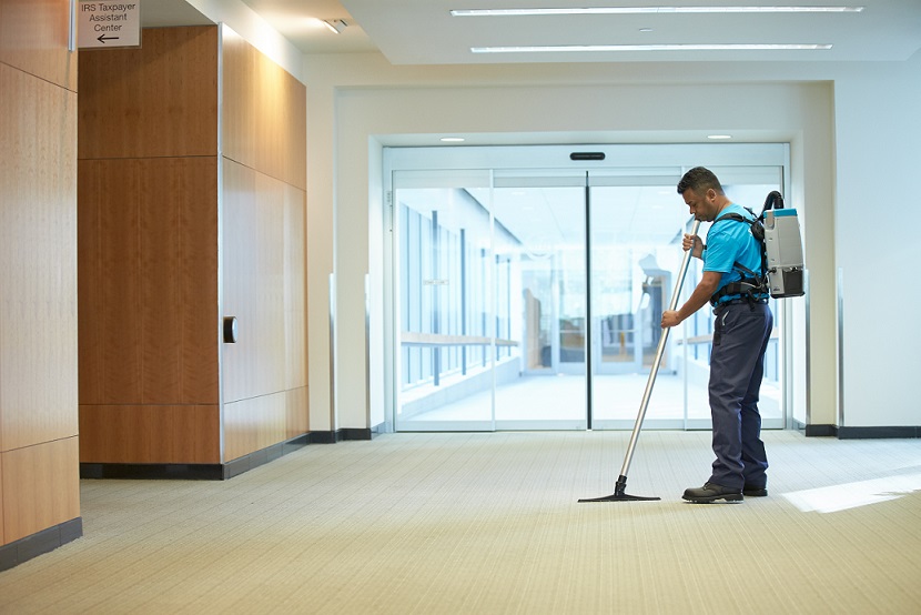 Cleaning carpet in building